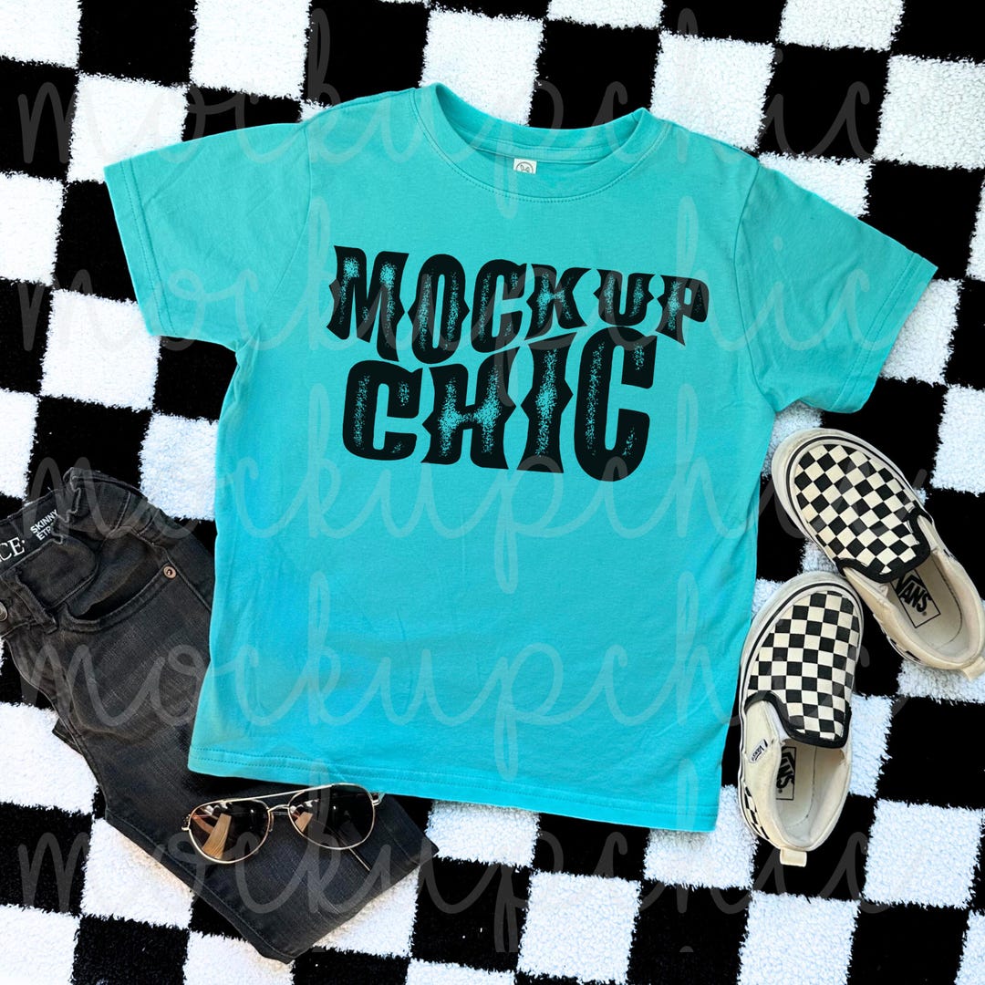 Caribbean Rabbit Skins Shirt Flatlay Mockup, Teal 3321 Tshirt Mock-up ...