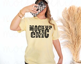 Butter Comfort Colors Shirt Mockup, Yellow 1717 Tshirt Photo, Aesthetic Spring Photo, Easy Butter C1717 T-shirt Mock up, Real Model Mocks