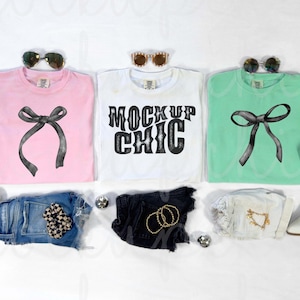 Spring Comfort Colors Mockup, Blossom White Island Reef 9018  Shirt Flatlay  C9018 T-Shirt Influencer Flat lay, Summer C1717 Retro Image