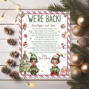 Carta de Chegada de Dois Elfos MENINO Estamos de volta carta do Elfo Olá Elfo de Natal Carta de retorno às crianças Digital Editável Para Imprimir Baixar Canva