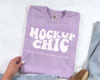 Orchid Comfort Colors Flat lay Shirt Mockup, 1717 Purple Tshirt Photo, Aesthetic Winter Flatlay Mock-up, C1717 Spring Summer T-shirt Photo