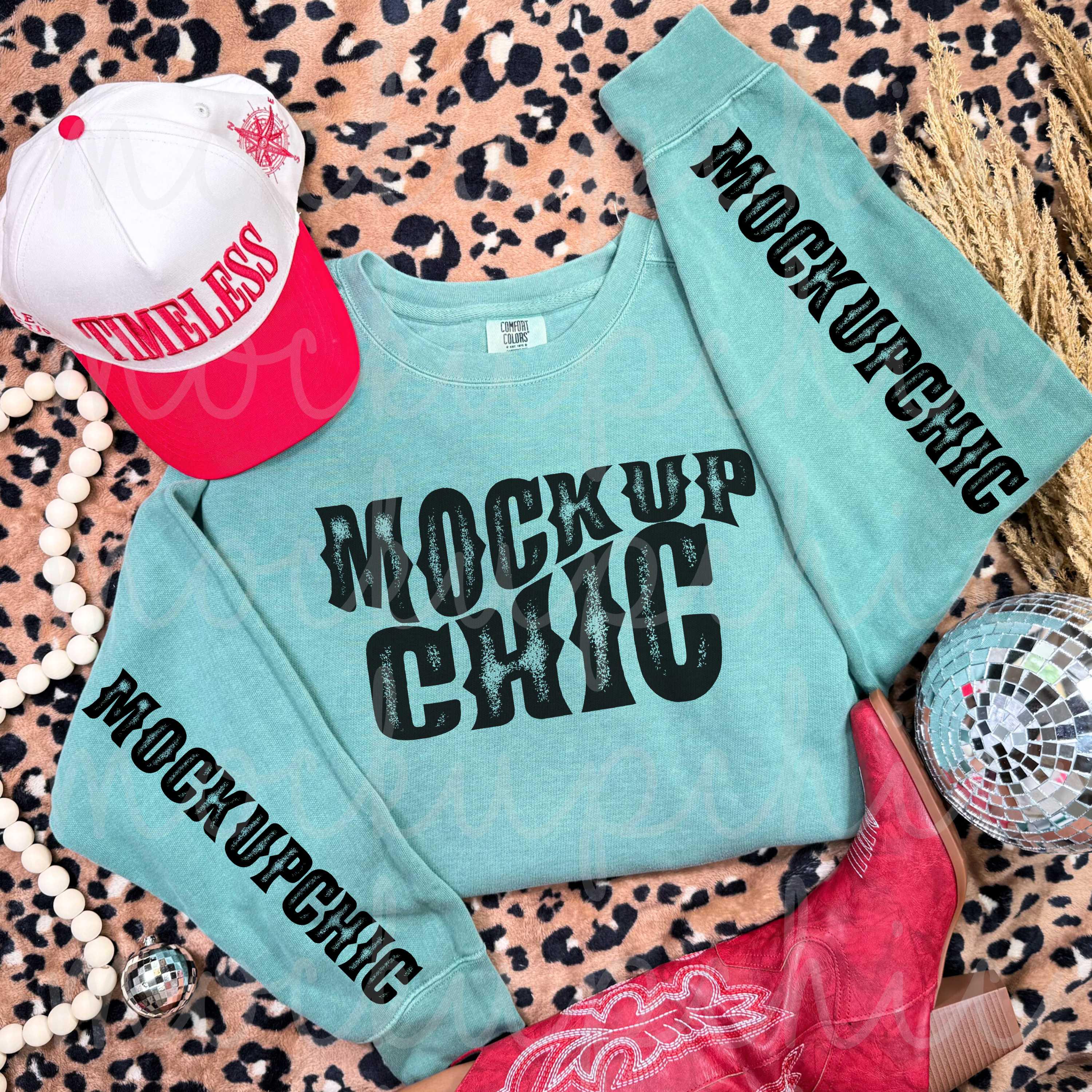 Light Green Comfort Colors Sweatshirt Mockup, 1566 Sweatshirt