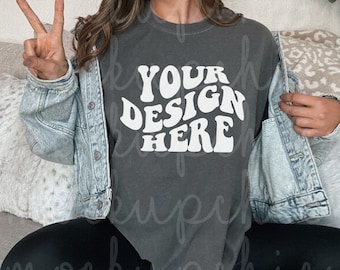 Comfort Colors 1717 Pepper Shirt Mockup, Pepper Gray C17171 T-shirt Mockups, Comfortcolor Oversized Tshirt, CC Aesthetic Real Model Mock