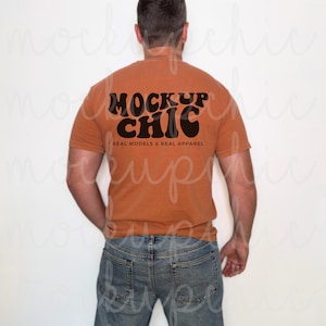 Yam Tshirt Male Mockup, Men&#39;s Comfort Colors 1717 Orange Shirt Mock-up, G185 Real Lifestyle Model, Husband Brother Dad, Real Person Image
