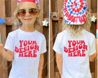 Kid White Shirt Mockup Bundle, Boy July 4th Bella Canvas 3001Y Tshirt Photo, C9018 Toddler Patriotic Mock, Youth Summer Memorial Day Model