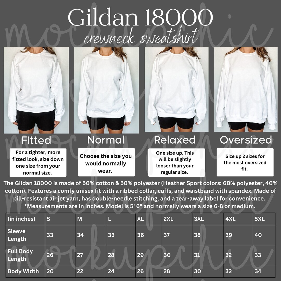 Gildan 18000 Size Chart Editable Gildan Size Chart Size Etsy