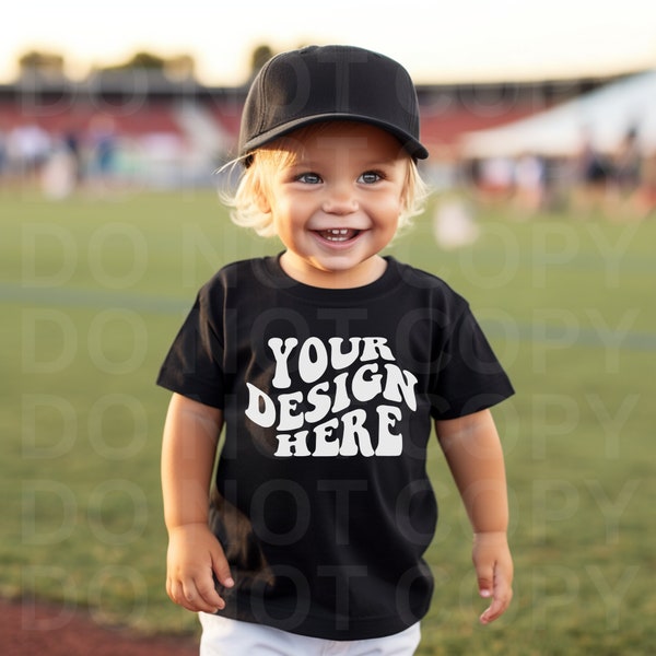 Bella Canvas Fall Sports Mockup Black Shirt Kids 3001Y Football Oversized Trendy Fall TShirt Toddler POD Mocks Print on Demand Tshirt Mock