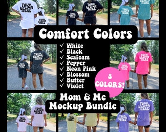 Mom and Me Mockup Bundle, Black Comfort Colors 1717 Mock Photo, Matching Mother Daughter 9018 Image, Mommy Me Mock-up, POD Back of Shirt