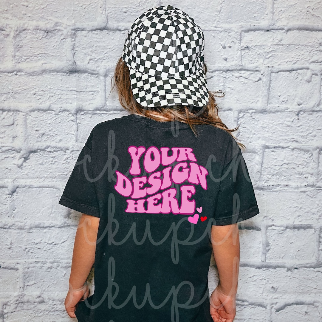 Mockup Comfort Colors C9018 Kids Back of Shirt, Youth Black Tshirt