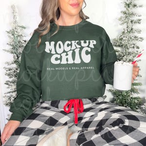 Forest Green Gildan Sweatshirt Christmas Mockup, Gildan 18000 Crewneck Mock-up, Holiday G180 Sweater Mock, Real Lifestyle Model Photo