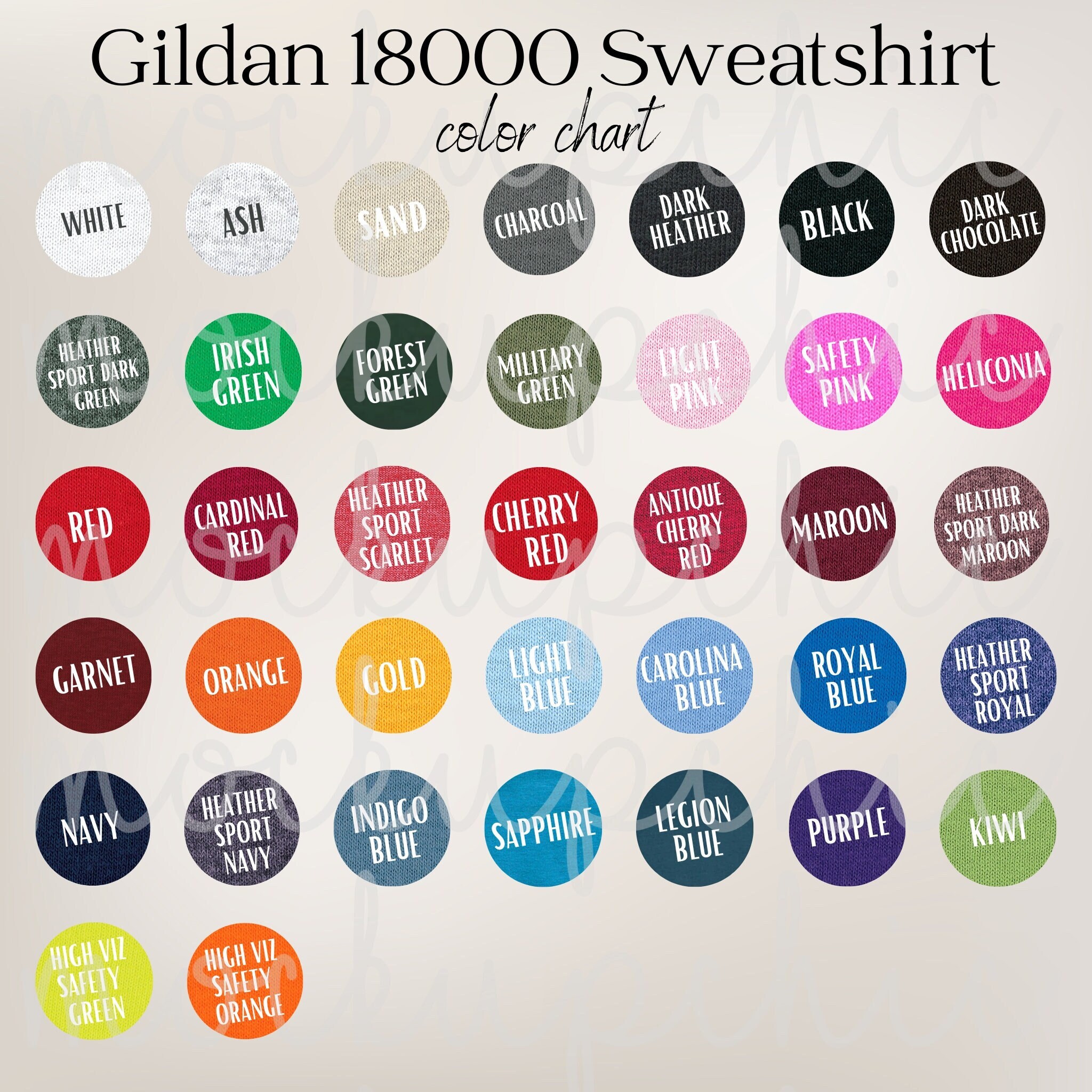 Gildan 18000 Color Chart Editable, Canva Editable Color Chart, Size ...