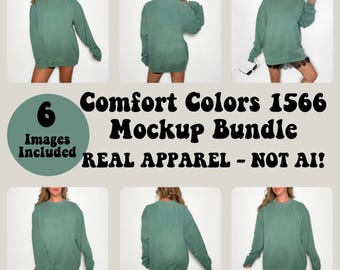 Light Green Comfort Colors Sweatshirt Sleeve Mockup Bundle, Winter 1566 Crewneck, Woman Model Oversized Sweater C1566 Styled Fall Photo