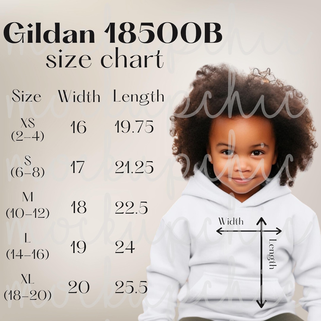 Size Chart Mockup Gildan 18500b Youth Hoodie, Style 18500 Kids Hooded