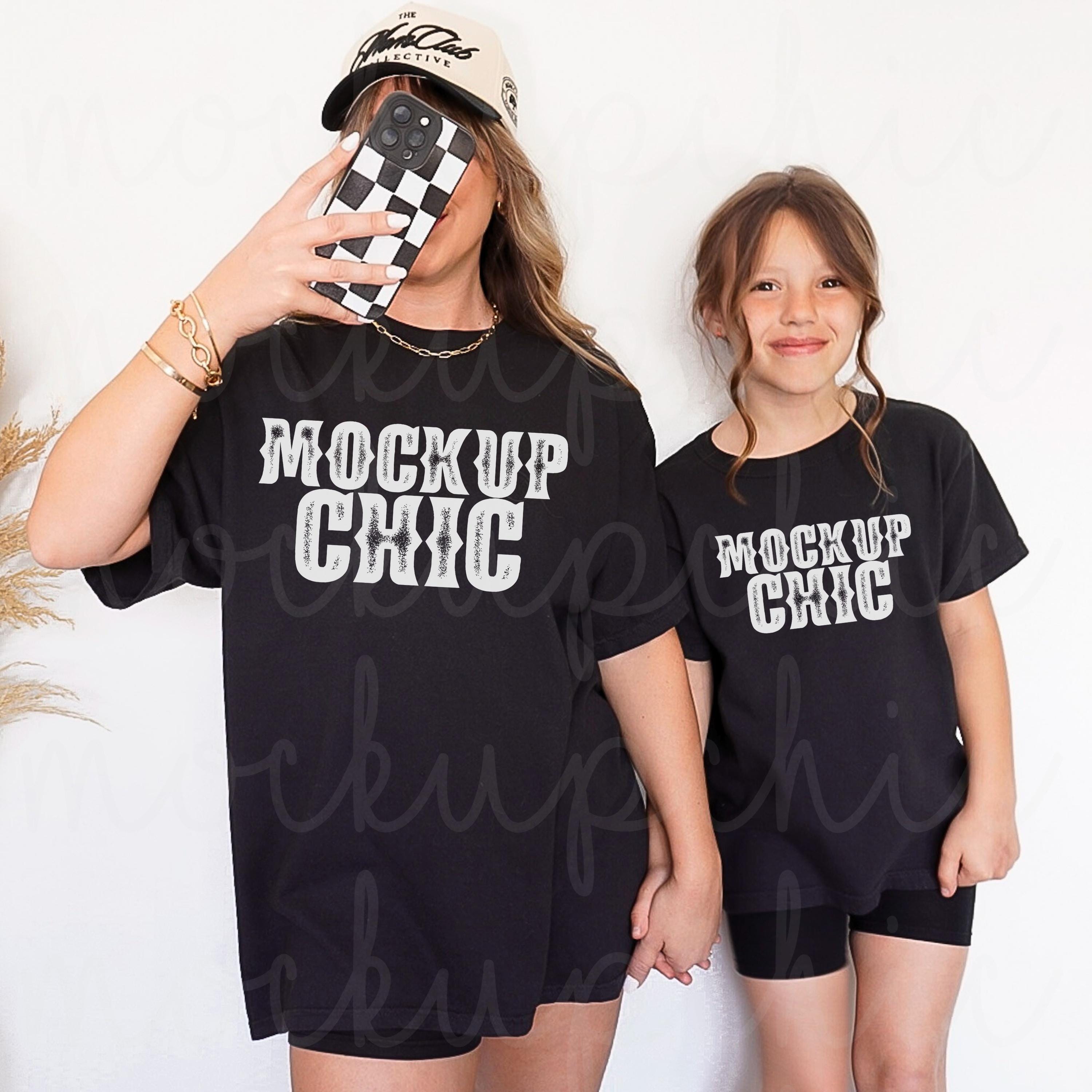 Mom and Me Mockup, Comfort Colors Black Shirt Mockups, C1717 C9018 Matching Black Tshirt, Mommy Daughter T-shirt Mock, Real Mama Mini