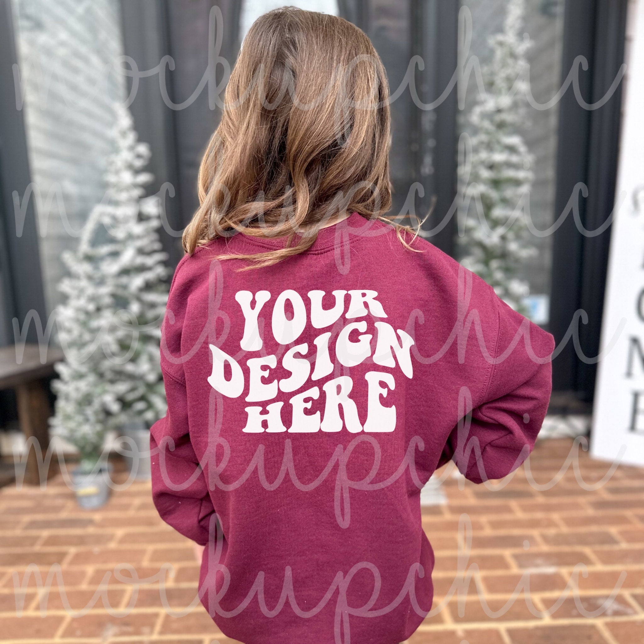 Maroon Mockup Gildan 18000b Sweatshirt Trendy Winter Kid G180b Maroon Crewneck Mockups Girl 18000 Christmas Pullover Lifestyle Model Mocks