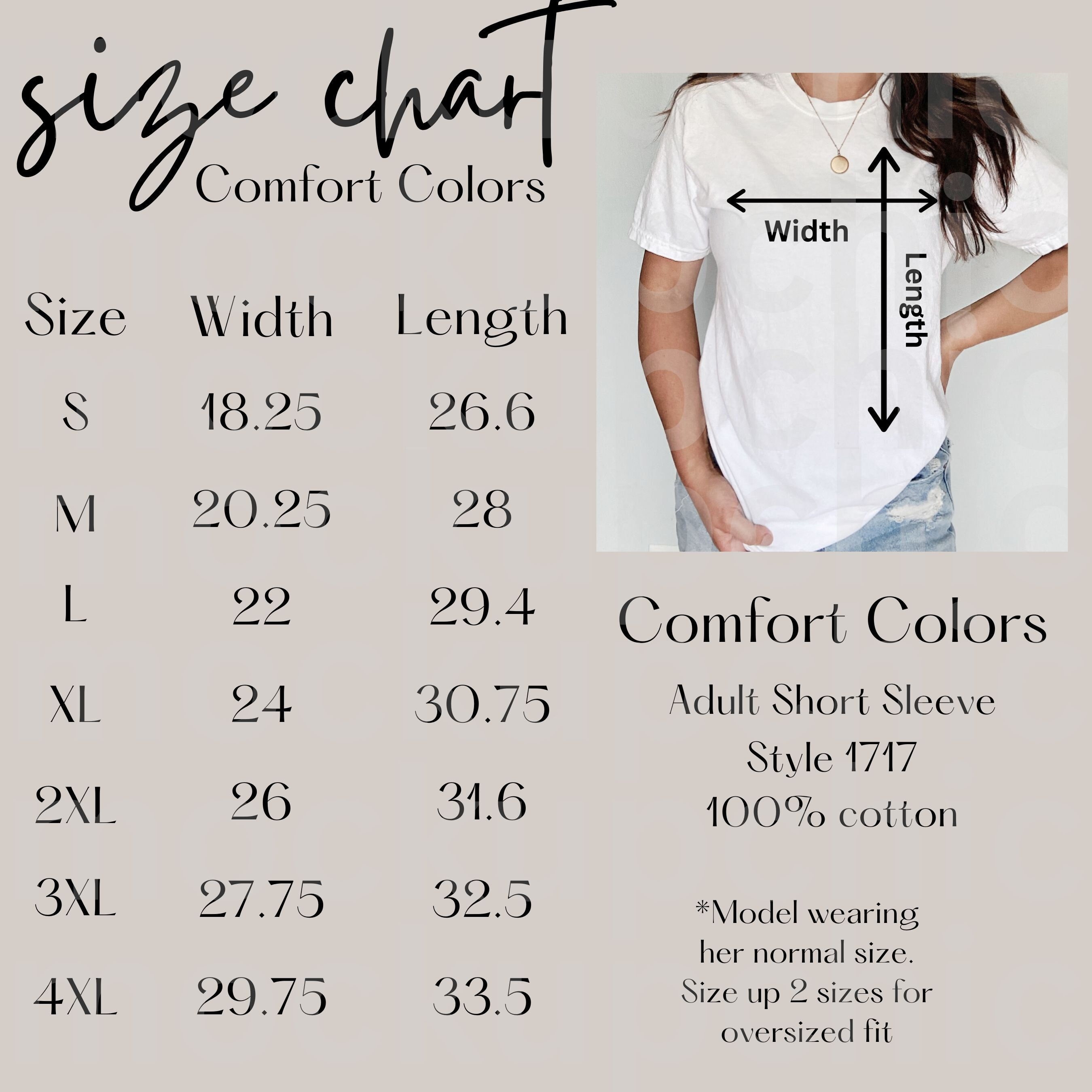 Size Chart Adult Comfort Colors Shirt Size Chart Dimension Guide