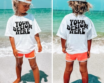 Wit strandshirt voor kinderen, comfortkleuren 9018 wit T-shirtmodel, trendy jongensfoto, zomer schattig C9018-shirt voor peuters, model POD