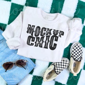 St Patrick's Day Mockup, White Sweatshirt Flatlay, Toddler Rabbit Skins 3317, Beige Kid Crewneck Flat lay, Trendy Lifestyle Photo Mock up