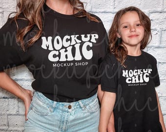 Mom and Me Mockup, Comfort Colors Black Shirt Mockups, C1717 C9018 Matching Tshirt, Mommy Daughter T-Shirt Mock, Basic Real Mama Mini Mocks