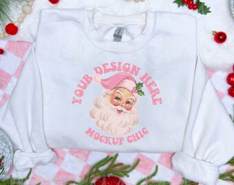 White Gildan 18000 Sweatshirt Christmas Mockup, G180 Crewneck Flat lay Photo, Fall Aesthetic POD Image, Real Apparel Digital Download
