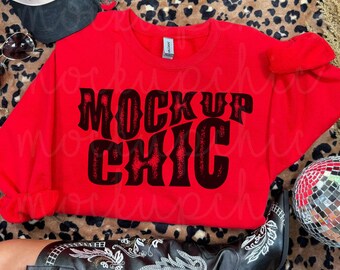 Red Gildan 18000 Flatlay Mockup, Red G180 Sweatshirt Mock-up, g18000 Crewneck Photo, Western Real Apparel Flat lay, Boho Influencer Mock