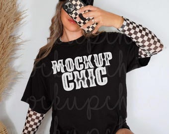Black Comfort Colors Shirt Mockup, Black 1717 Tshirt Photo, C1717 Western Boho Aesthetic T-shirt Photo, CC1717 Grunge Real Model Mock up