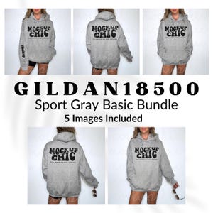 Sport Gray Hoodie Mockup Bundle , Gildan 18500 Sweatshirt Mock-up, G185 Woman Influencer Oversized Sweater, POD Simple Real Lifestyle Model