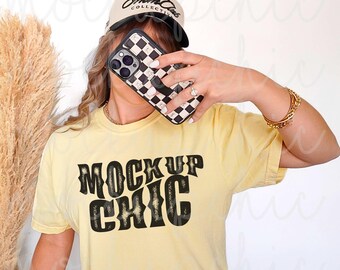 Butter Comfort Colors Shirt Mockup, Yellow 1717 Tshirt Photo, Aesthetic Spring Photo, Easy Butter C1717 T-shirt Mock up, Real Model Mocks