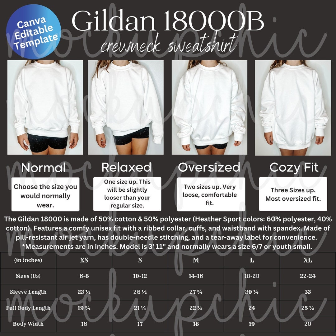 Size Chart Gildan 18000B, Gildan Youth Sweatshirt Size Chart, Gildan