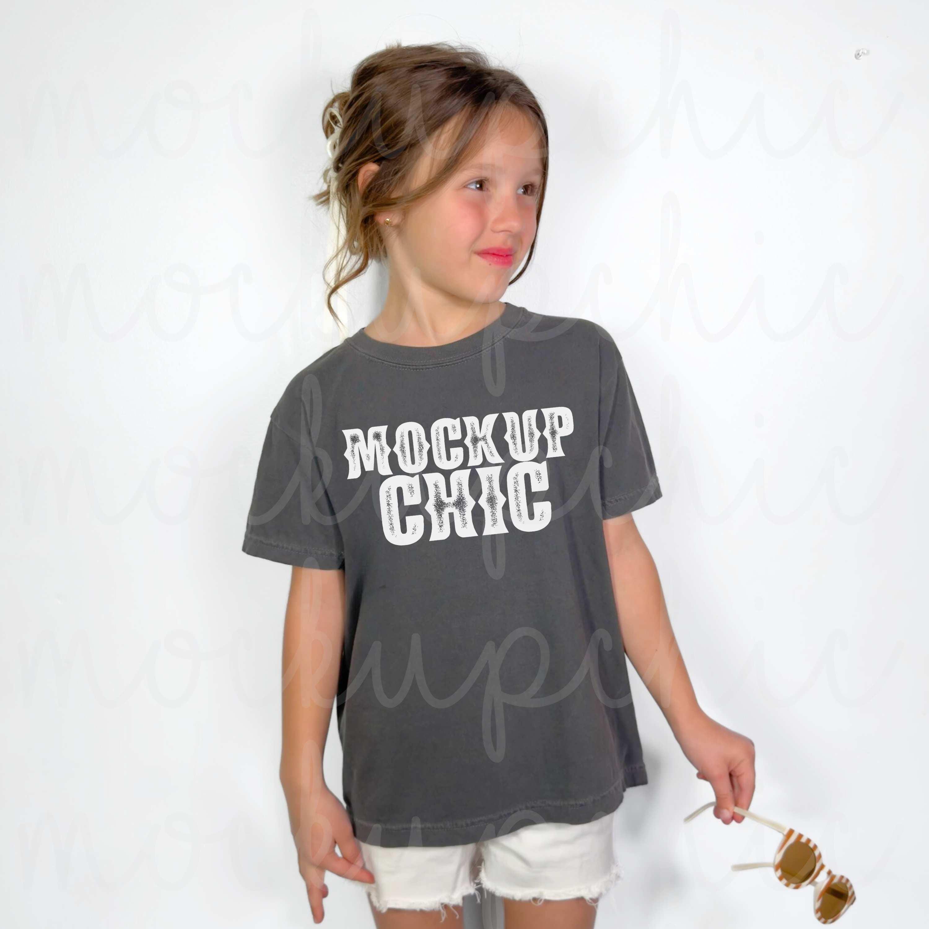 Kid Pepper Shirt Mockup, Comfort Colors 9018 Gray T-shirt Mock-up