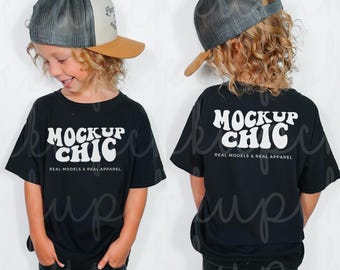 Kid Black Comfort Colors Shirt Mockup, Front Back Mockup, C9018 Toddler TShirt Mock up, Cute Kid Black T shirt, Christmas Real Model Mocks