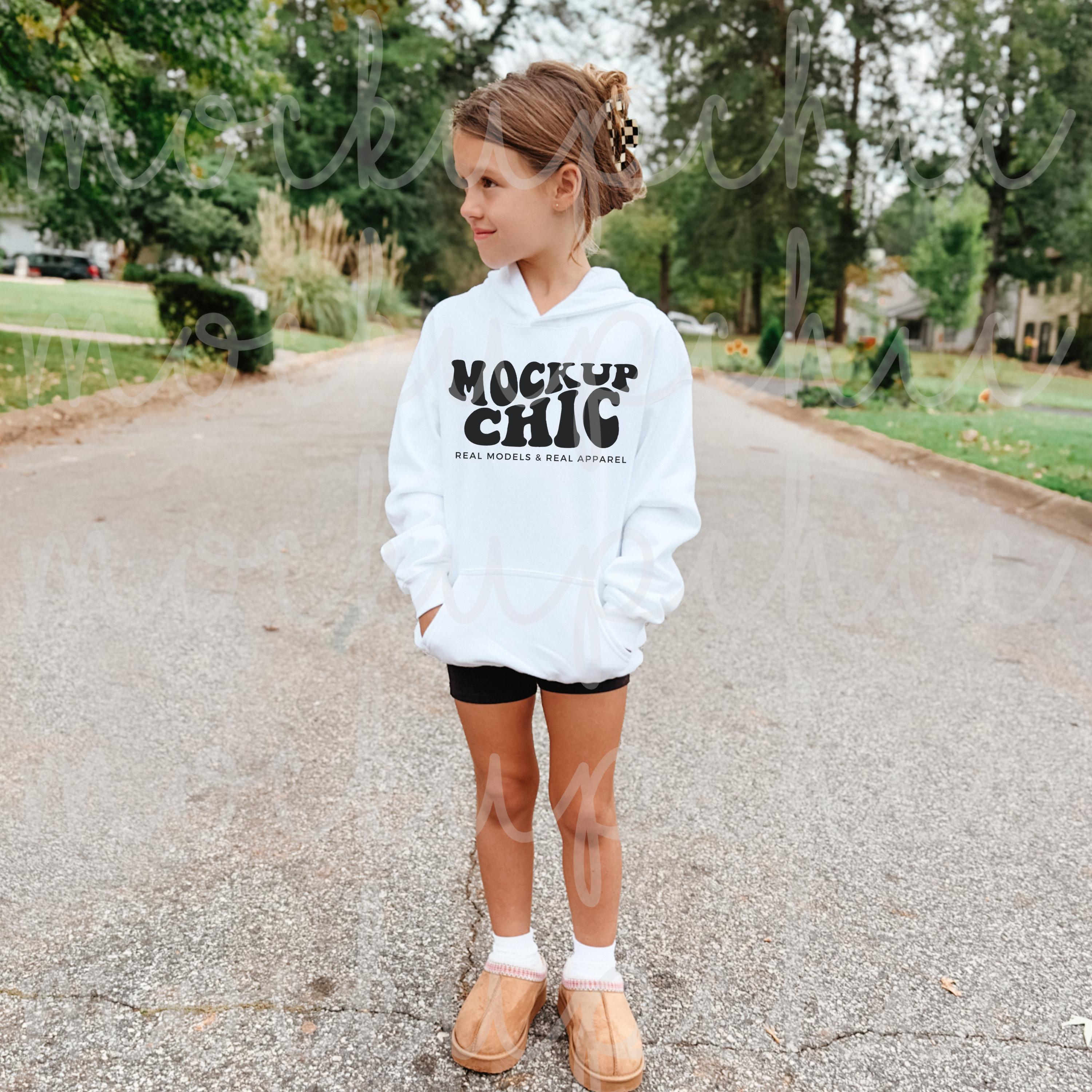 Kid White Hoodie Mockup Bundle, Gildan 18500b Front Back Mock Up