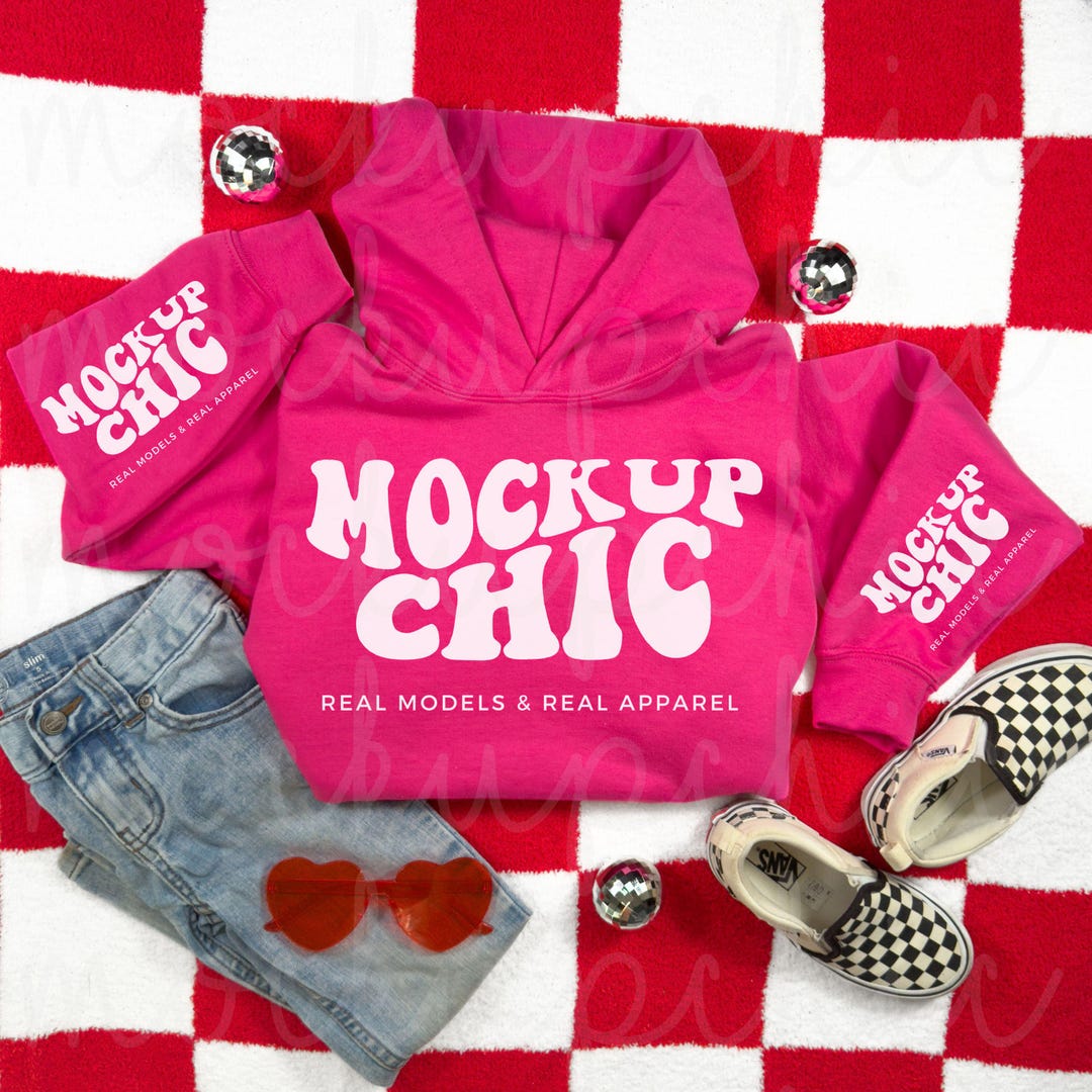 Heliconia Valentine's Day Hoodie Flat Lay Mockup, Pink Gildan 18500 ...
