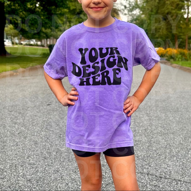Mockup Kids Violet Comfort Colors Youth Purple TShirt Mock up | Retro Girl Comfortcolors Mockups, Trendy Lifestyle Model Mock, Boho CC 9018 image 1