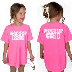 Neon Pink Shirt Mockup Bundle, Comfort Colors 9018 Pink T-Shirt, Front Back Mock-up, Coquette Girl Summer 1717, Girly Youth Mock, Cute kid