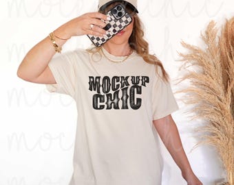 Ivory Comfort Colors Shirt Mockup, Ivory 1717 Tshirt Photo, Aesthetic Spring Photo, Easy C1717 T-shirt Mock up, Real Model Mocks