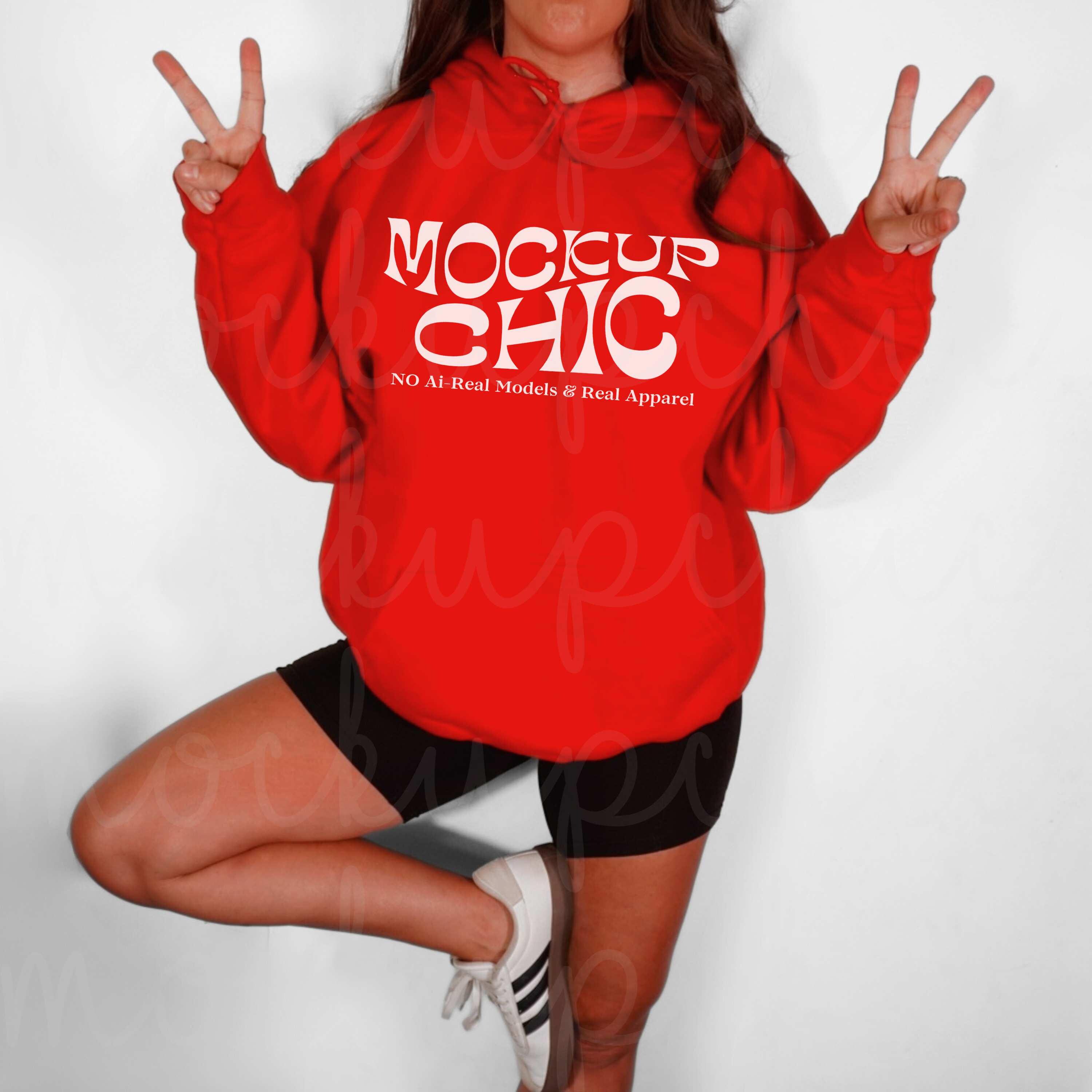 Red Gildan 18000 Sweatshirt Mockup: Christmas Holiday Photo (JPG