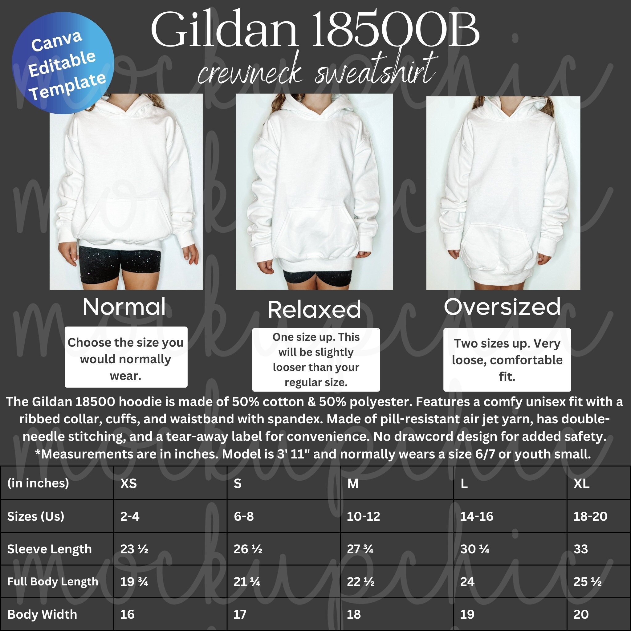 Size Chart 18500B Hoodie Gildan Youth Editable Gildan 18500 Etsy