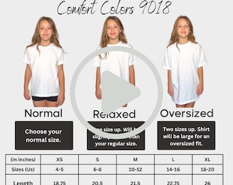Comfort Colors 9018 Video Size Chart, C9018 Youth Sizes MP4, Shirt Sizing Template, Size Guide Mockup Tshirt Measurement