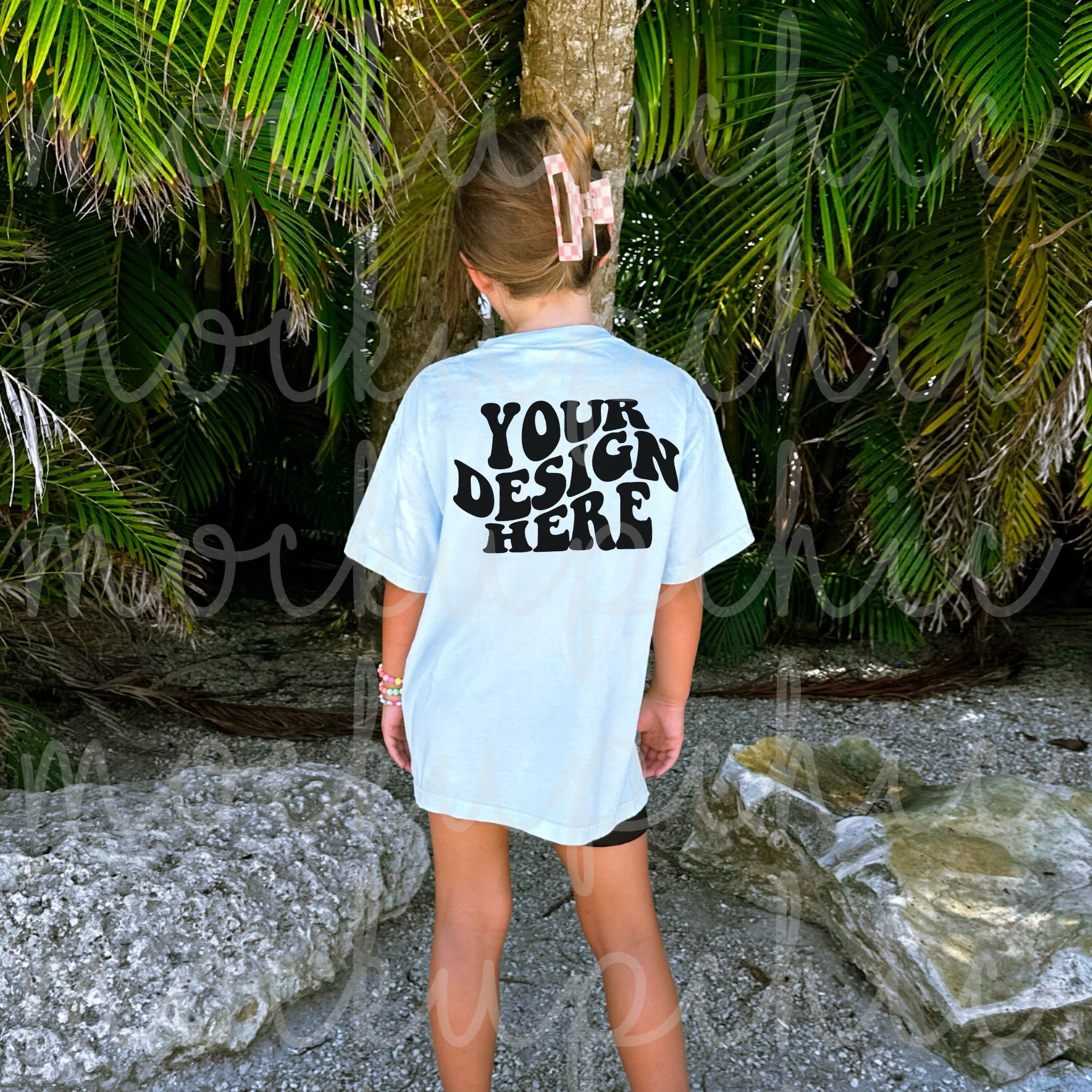 Kid Chambray Back of Shirt Mockup, Comfort Colors 9018 Light Blue