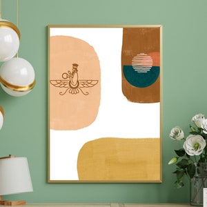 Mid Century Boho Wall Art with Ahura Mazda Symbol