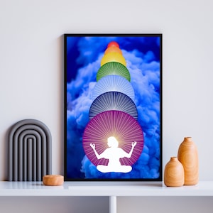 7 Chakras Zen Wall Art with Lotus Lady - Yoga Chakra - Meditation Poster - Spiritual Wall Art
