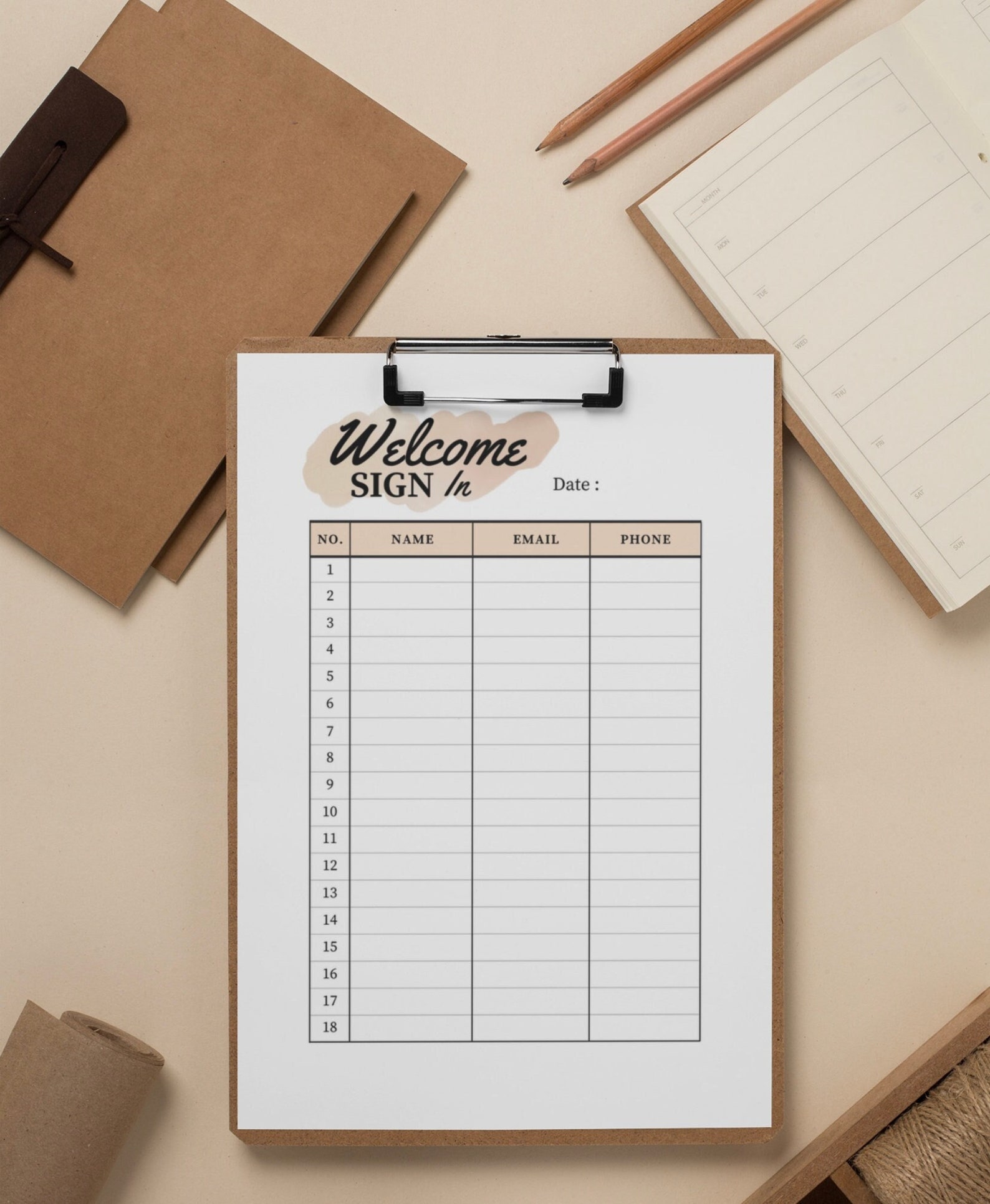 Simple Sign in Sheet Etsy