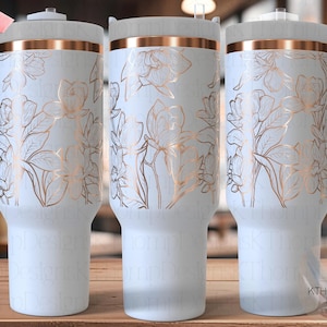 Magnolias Tumbler Wrap TOP SVG, 40oz Laser Engraving File, Rotary Engrave Digital Design, Floral SVG Design