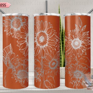 Sunflowers Tumbler Wrap SVG, 20oz Skinny Laser Engraving File, Rotary Engrave Digital Design, Floral SVG Design