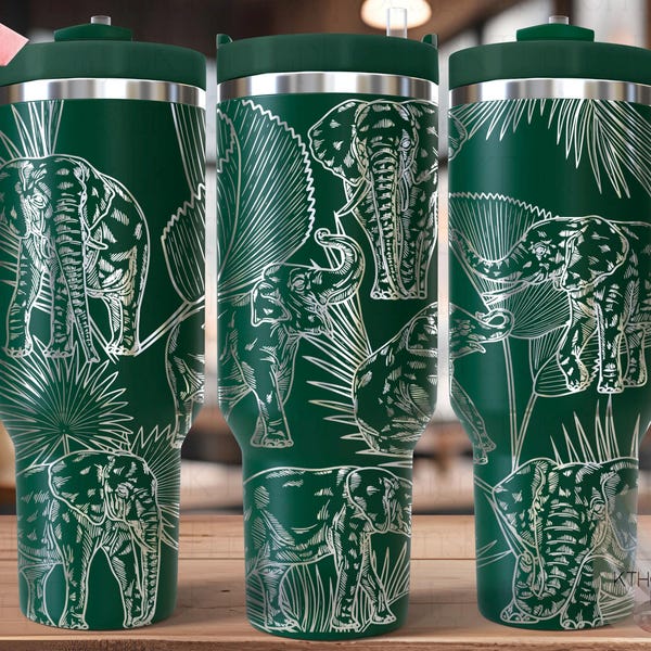 Involucro SVG con stampa laser Elephant per bicchieri con manico da 30 e 40 once