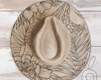 Tropical Plants Floral Wide Brim Hat Laser Engraving SVG