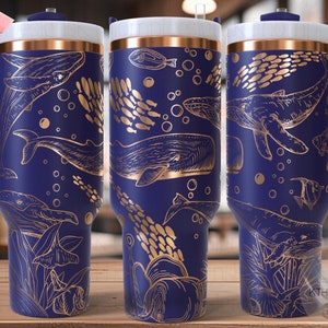 Whales Tumbler Wrap SVG, 40oz Laser Engraving File, Rotary Ready Digital Design, Ocean Nautical SVG