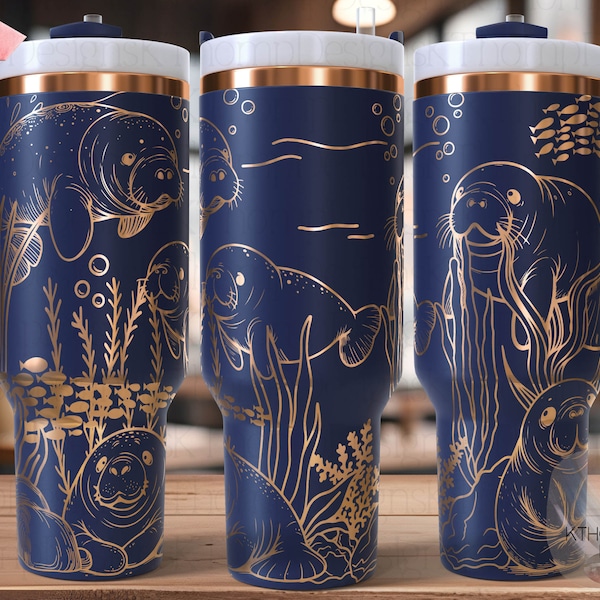 Manatee Ocean Life Laser SVG Wrap for 30oz and 40oz Handled Tumblers