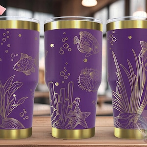 Ocean Life Tumbler Wrap SVG, 20oz and 30oz Laser Engraving File, Rotary Ready Digital Design, Ocean Nautical SVG